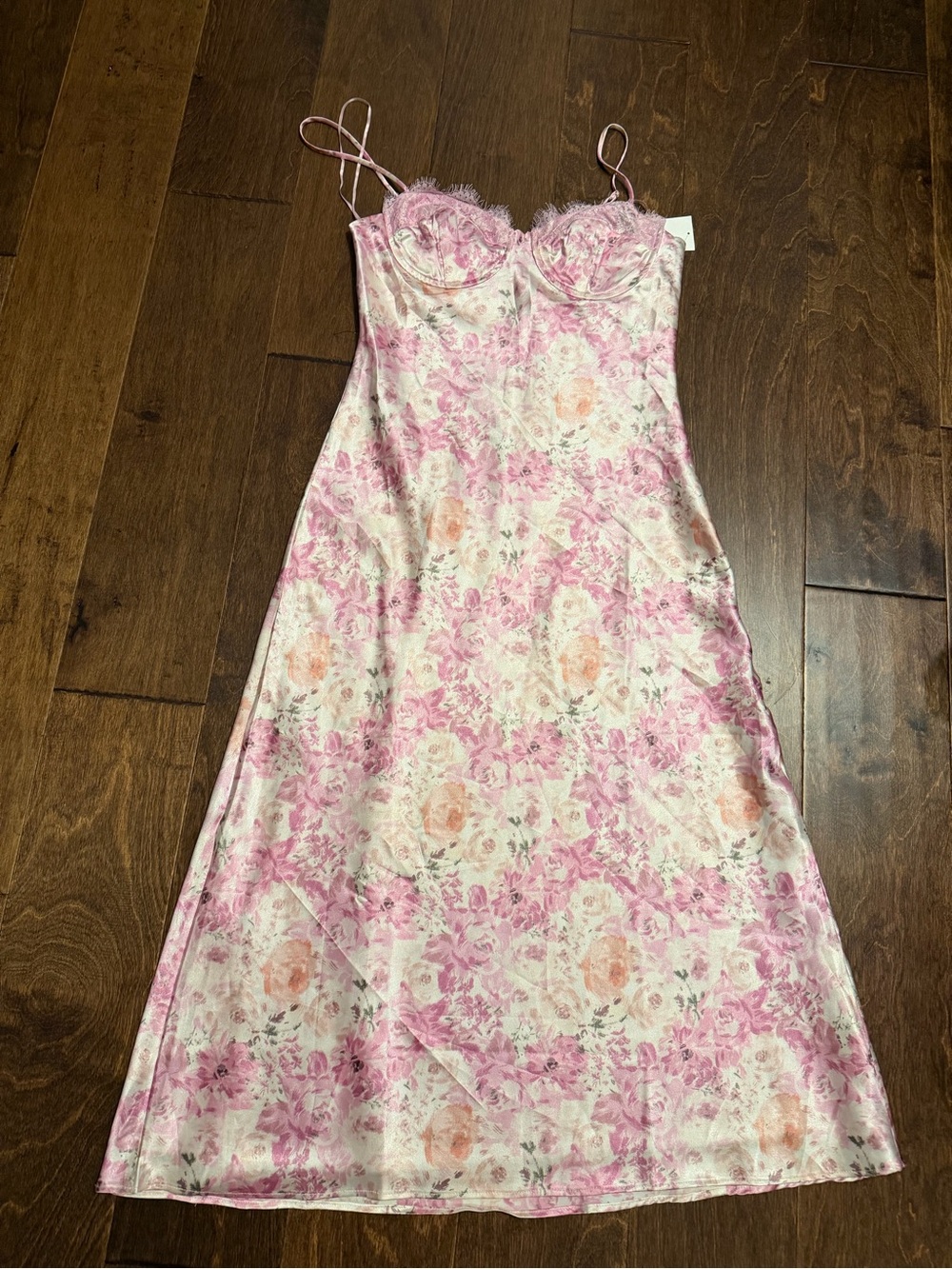 Astr Floral Pink and Peach Satin Slip Dress